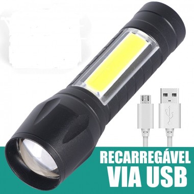 Lanterna Mini Tática  Com Led E Zoom Recarregável USB
